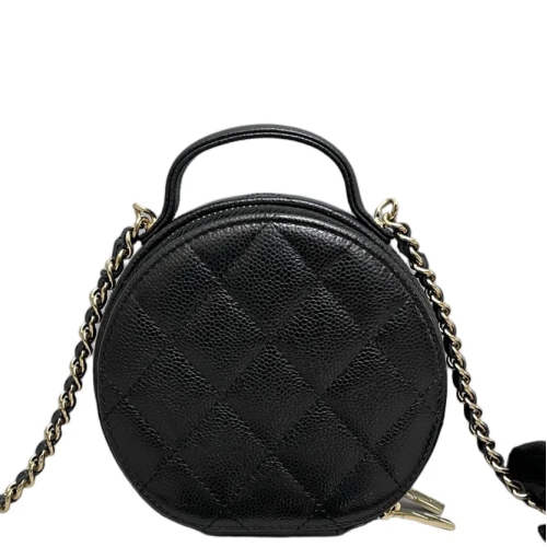 Chanel Quilted Top Handle Round Filigree Grained Calfskin Black