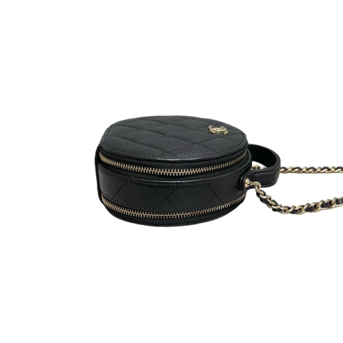 Chanel Quilted Top Handle Round Filigree Grained Calfskin Black