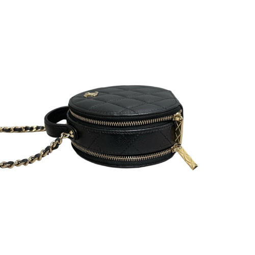 Chanel Quilted Top Handle Round Filigree Grained Calfskin Black