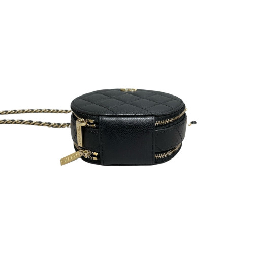 Chanel Quilted Top Handle Round Filigree Grained Calfskin Black