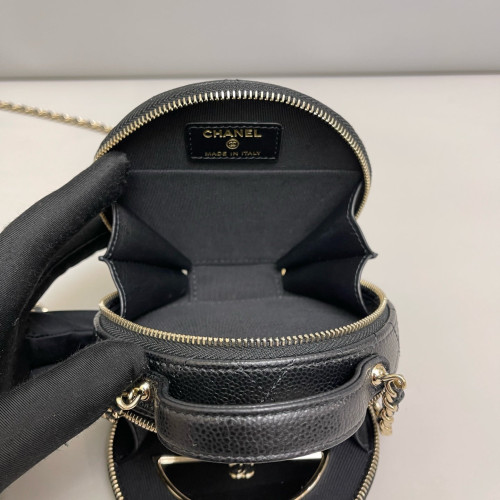 Chanel Quilted Top Handle Round Filigree Grained Calfskin Black