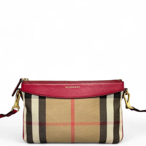 Burberry Crossbody Bag House Check Calfskin Beige Red Black