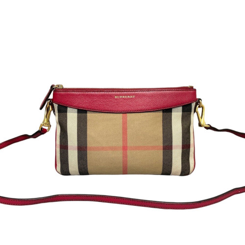 Burberry Crossbody Bag House Check Calfskin Beige Red Black