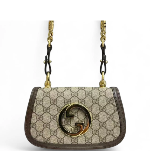 Gucci Mini Blondie Chain Shoulder Flap Bag GG Monogram Beige Brown Gucci Mini Blondie Chain Shoulder Flap Bag GG Monogram Beige Brown