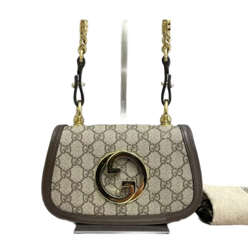 Gucci Mini Blondie Chain Shoulder Flap Bag GG Monogram Beige Brown Gucci Mini Blondie Chain Shoulder Flap Bag GG Monogram Beige Brown
