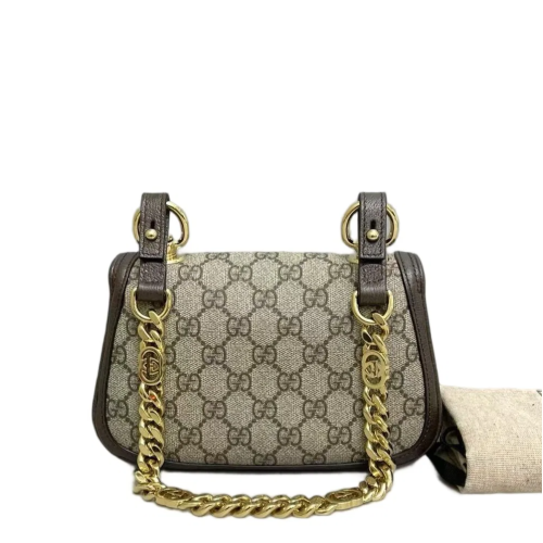 Gucci Mini Blondie Chain Shoulder Flap Bag GG Monogram Beige Brown Gucci Mini Blondie Chain Shoulder Flap Bag GG Monogram Beige Brown