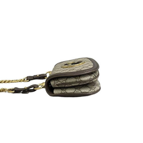 Gucci Mini Blondie Chain Shoulder Flap Bag GG Monogram Beige Brown Gucci Mini Blondie Chain Shoulder Flap Bag GG Monogram Beige Brown