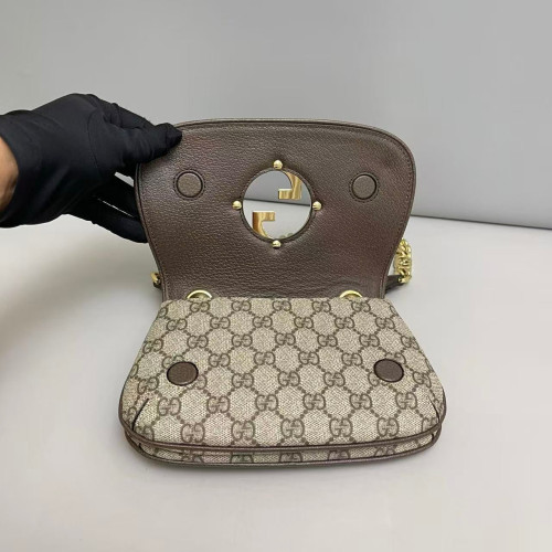 Gucci Mini Blondie Chain Shoulder Flap Bag GG Monogram Beige Brown Gucci Mini Blondie Chain Shoulder Flap Bag GG Monogram Beige Brown
