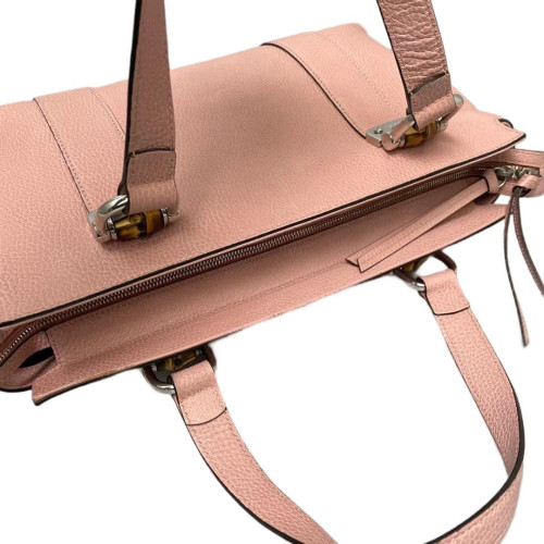 Gucci Bamboo Tote Bag Grained Calfskin Pink Gucci Bamboo Tote Bag Grained Calfskin Pink