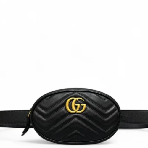Gucci Chevron GG Marmont Belt Bag Calfskin Black