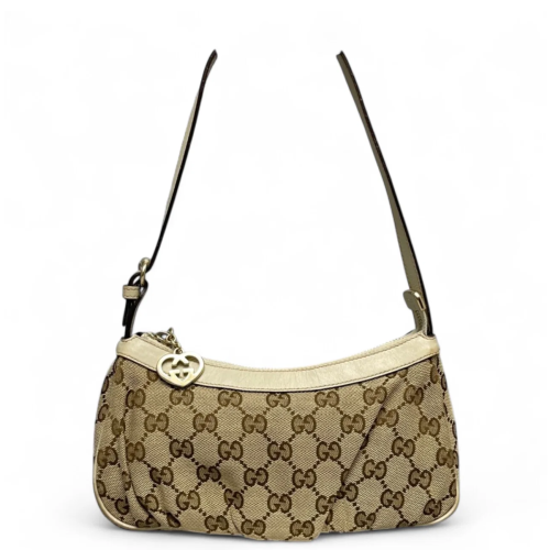 Gucci Heart Charms Shoulder Bag GG Monogram Beige Brown