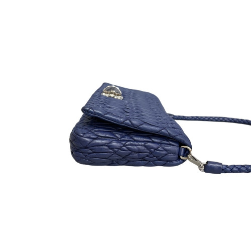 Miu Miu Strass Gaufre Matelasse Crystal Flap Clutch Crumpled Lambskin Dark Blue