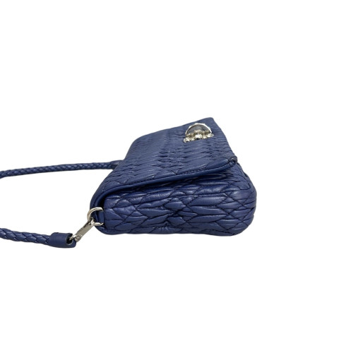Miu Miu Strass Gaufre Matelasse Crystal Flap Clutch Crumpled Lambskin Dark Blue