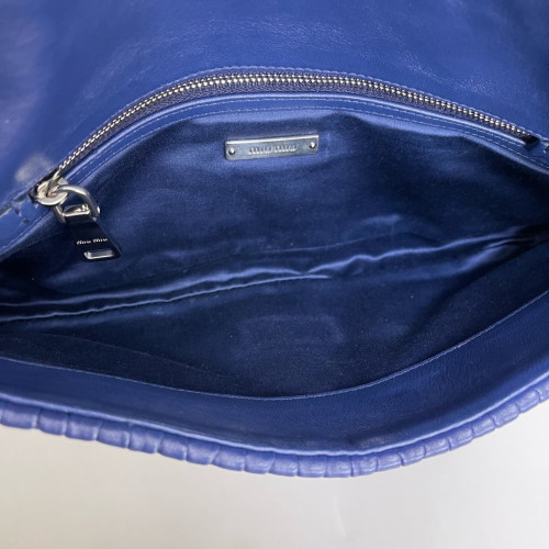 Miu Miu Strass Gaufre Matelasse Crystal Flap Clutch Crumpled Lambskin Dark Blue
