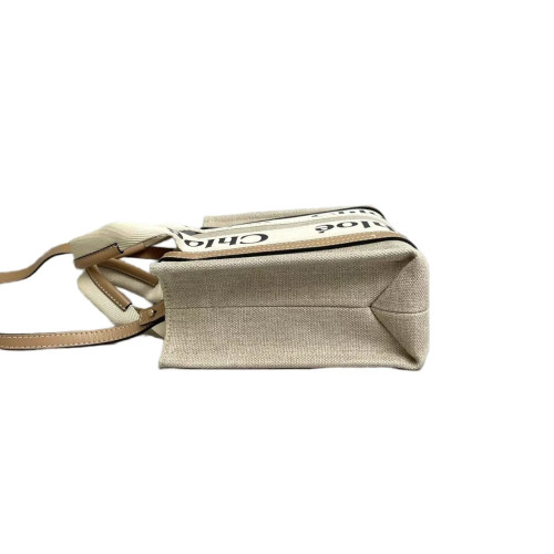 Chloe Small Woody Ribbon Tote Canvas Natural Tan Beige Chloe Small Woody Ribbon Tote Canvas Natural Tan Beige