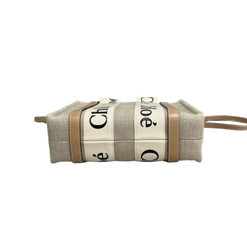 Chloe Small Woody Ribbon Tote Canvas Natural Tan Beige Chloe Small Woody Ribbon Tote Canvas Natural Tan Beige