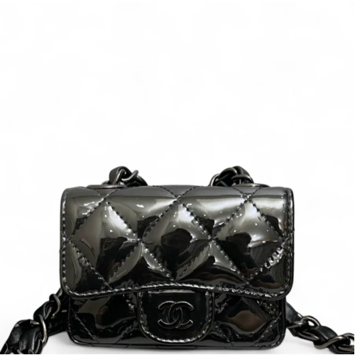 Chanel Quilted Mini Flap Patent Calfskin Black