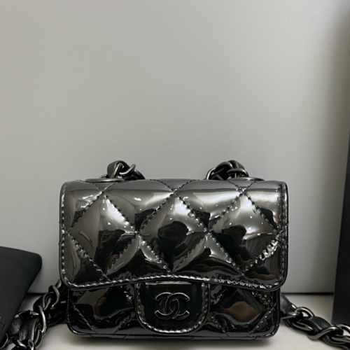 Chanel Quilted Mini Flap Patent Calfskin Black