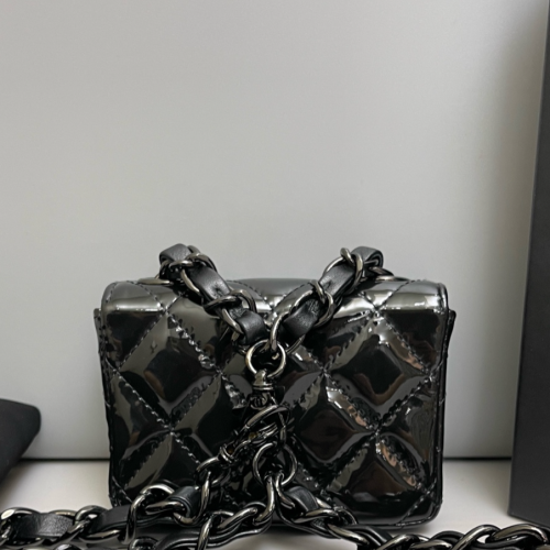 Chanel Quilted Mini Flap Patent Calfskin Black