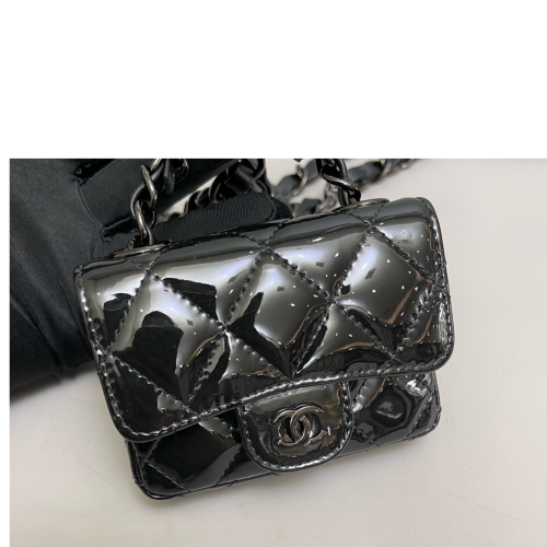 Chanel Quilted Mini Flap Patent Calfskin Black
