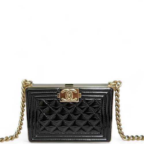 Chanel Quilted Shoulder Bag Patent Calfskin Black