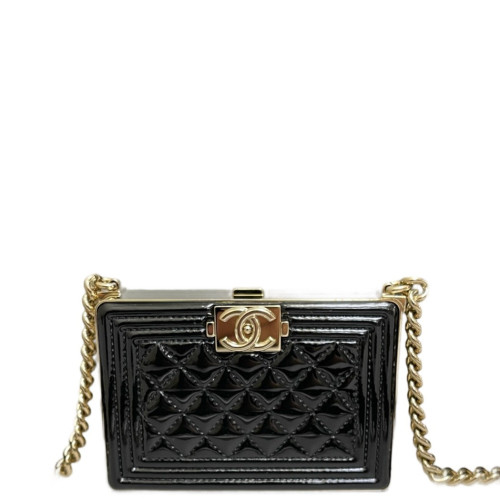 Chanel Quilted Shoulder Bag Patent Calfskin Black