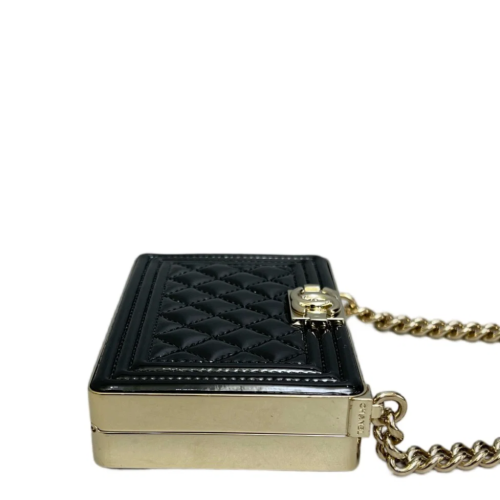 Chanel Quilted Shoulder Bag Patent Calfskin Black