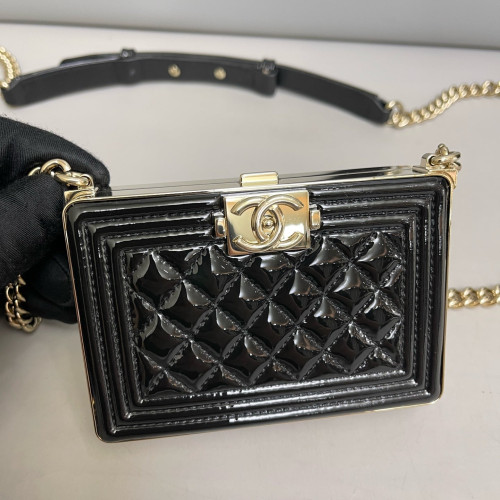 Chanel Quilted Shoulder Bag Patent Calfskin Black