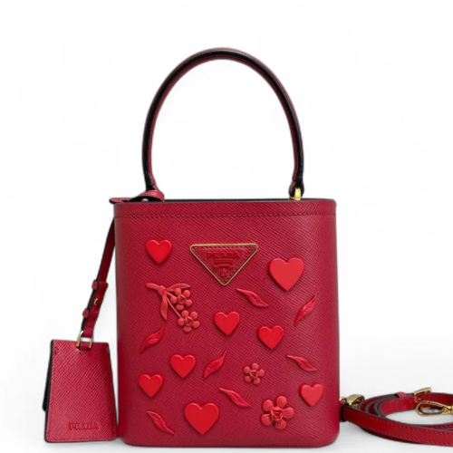 Prada Small Panier Bucket Bag Saffiano Calfskin Red