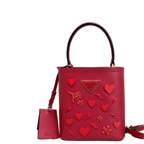Prada Small Panier Bucket Bag Saffiano Calfskin Red