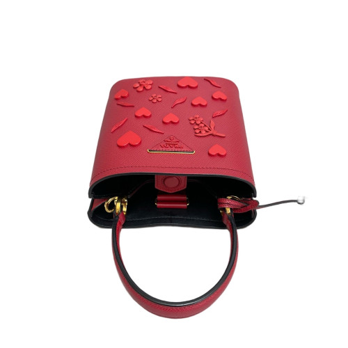 Prada Small Panier Bucket Bag Saffiano Calfskin Red