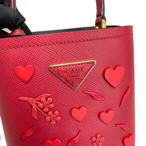 Prada Small Panier Bucket Bag Saffiano Calfskin Red