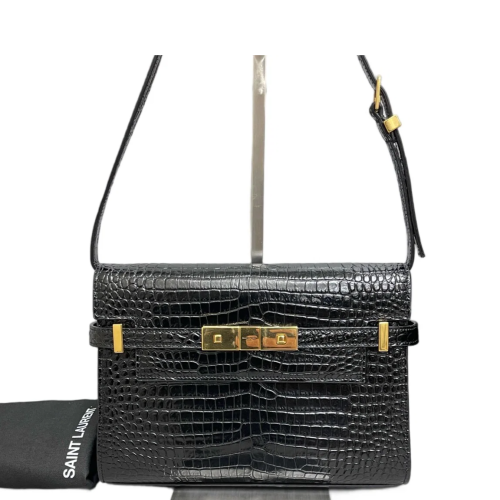 Yves Saint Laurent Small Manhattan Shoulder Bag Calfskin Crocodile Embossed Black
