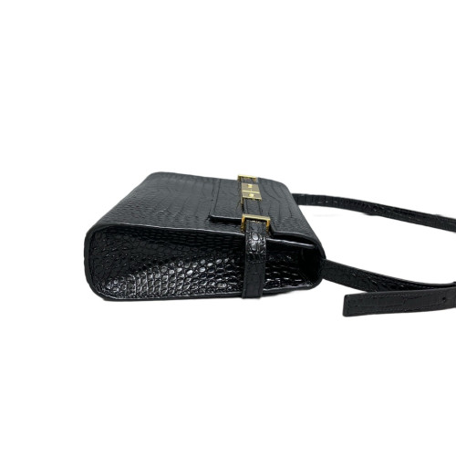 Yves Saint Laurent Small Manhattan Shoulder Bag Calfskin Crocodile Embossed Black