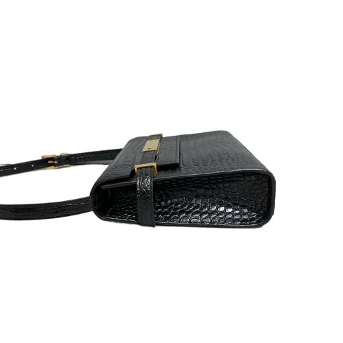 Yves Saint Laurent Small Manhattan Shoulder Bag Calfskin Crocodile Embossed Black