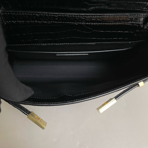 Yves Saint Laurent Small Manhattan Shoulder Bag Calfskin Crocodile Embossed Black
