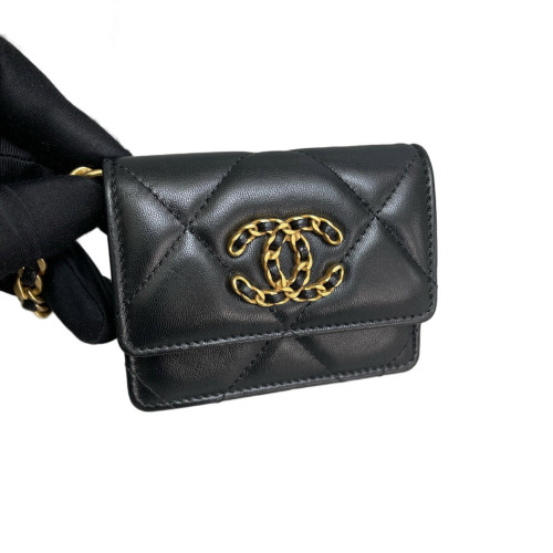 Chanel Quilted 19 Coin Purse Calfskin Black Chanel Quilted 19 Coin Purse Calfskin Black