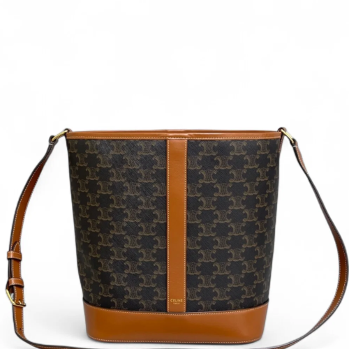Celine Triomphe Bucket Bag Mediun Triomphe Calfskin Brown
