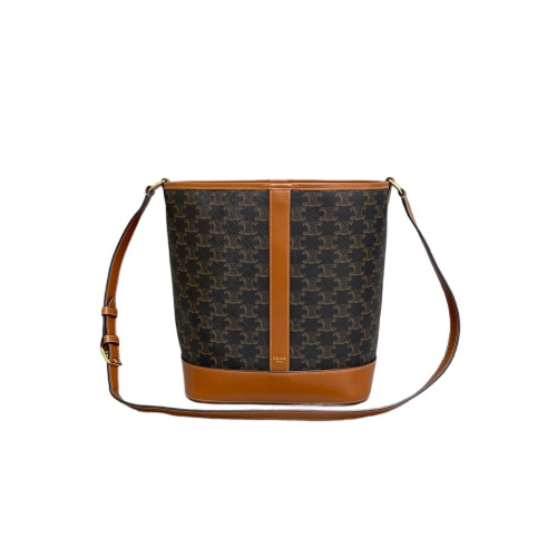 Celine Triomphe Bucket Bag Mediun Triomphe Calfskin Brown