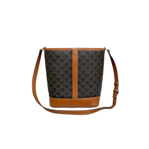 Celine Triomphe Bucket Bag Mediun Triomphe Calfskin Brown