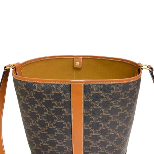 Celine Triomphe Bucket Bag Mediun Triomphe Calfskin Brown