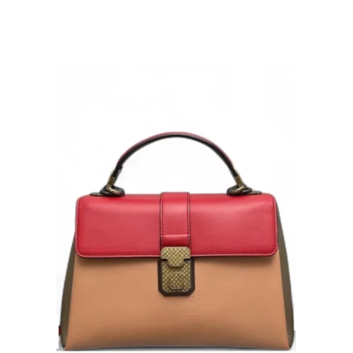 Bottega Veneta Bi-Color Small Piazza Bag Calfskin Red Beige Grey