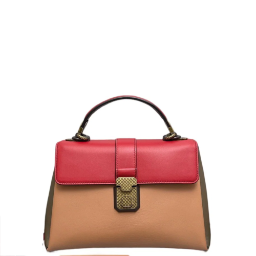 Bottega Veneta Bi-Color Small Piazza Bag Calfskin Red Beige Grey