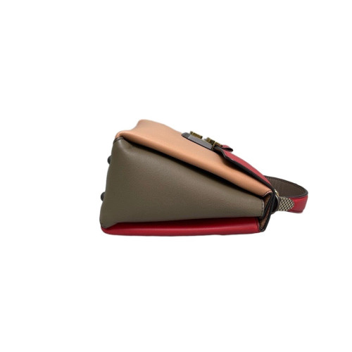 Bottega Veneta Bi-Color Small Piazza Bag Calfskin Red Beige Grey