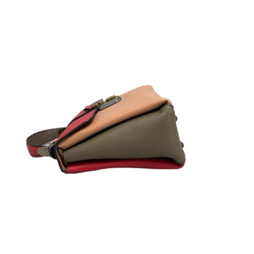Bottega Veneta Bi-Color Small Piazza Bag Calfskin Red Beige Grey
