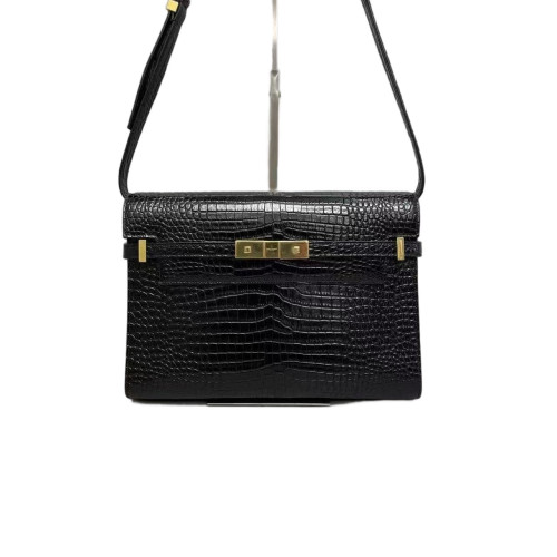 Yves Saint Laurent Medium Manhattan Shoulder Bag Calfskin Crocodile Embossed Black Yves Saint Laurent Medium Manhattan Shoulder Bag Calfskin Crocodile Embossed Black