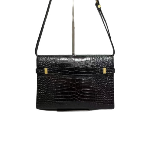 Yves Saint Laurent Medium Manhattan Shoulder Bag Calfskin Crocodile Embossed Black Yves Saint Laurent Medium Manhattan Shoulder Bag Calfskin Crocodile Embossed Black