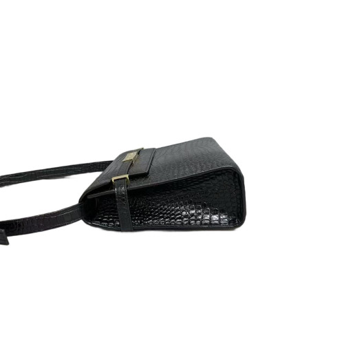 Yves Saint Laurent Medium Manhattan Shoulder Bag Calfskin Crocodile Embossed Black Yves Saint Laurent Medium Manhattan Shoulder Bag Calfskin Crocodile Embossed Black