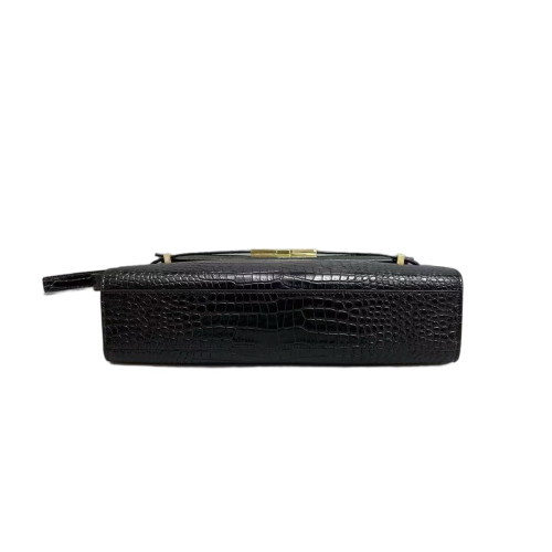 Yves Saint Laurent Medium Manhattan Shoulder Bag Calfskin Crocodile Embossed Black Yves Saint Laurent Medium Manhattan Shoulder Bag Calfskin Crocodile Embossed Black
