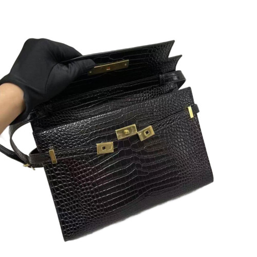 Yves Saint Laurent Medium Manhattan Shoulder Bag Calfskin Crocodile Embossed Black Yves Saint Laurent Medium Manhattan Shoulder Bag Calfskin Crocodile Embossed Black